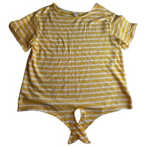 Old Navy Yellow and White Striped Top Size L Tied Cotton Fall 3016-BL